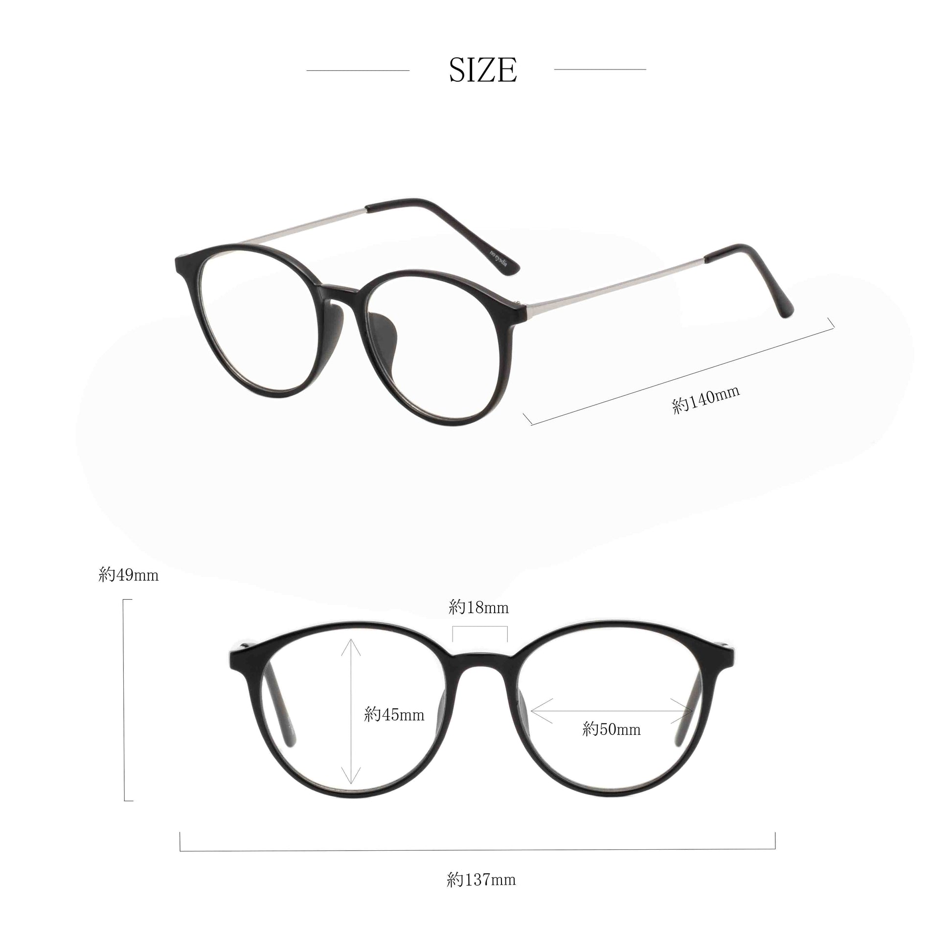 noeyedia_NE-468-BKCL_サイズ_伊達メガネ_ブラック・シルバー/クリア_ボストン