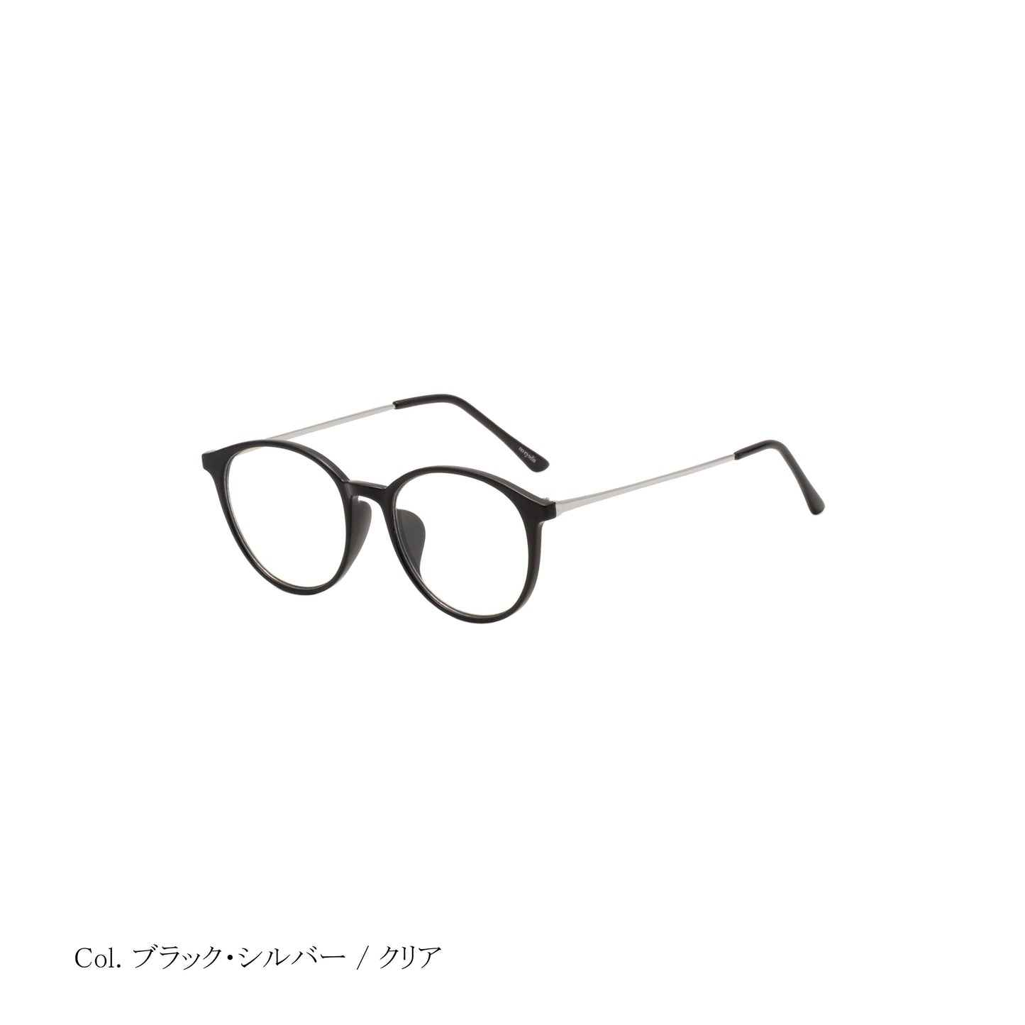 noeyedia_NE-468-BKCL_斜め_伊達メガネ_ブラック・シルバー/クリア_ボストン