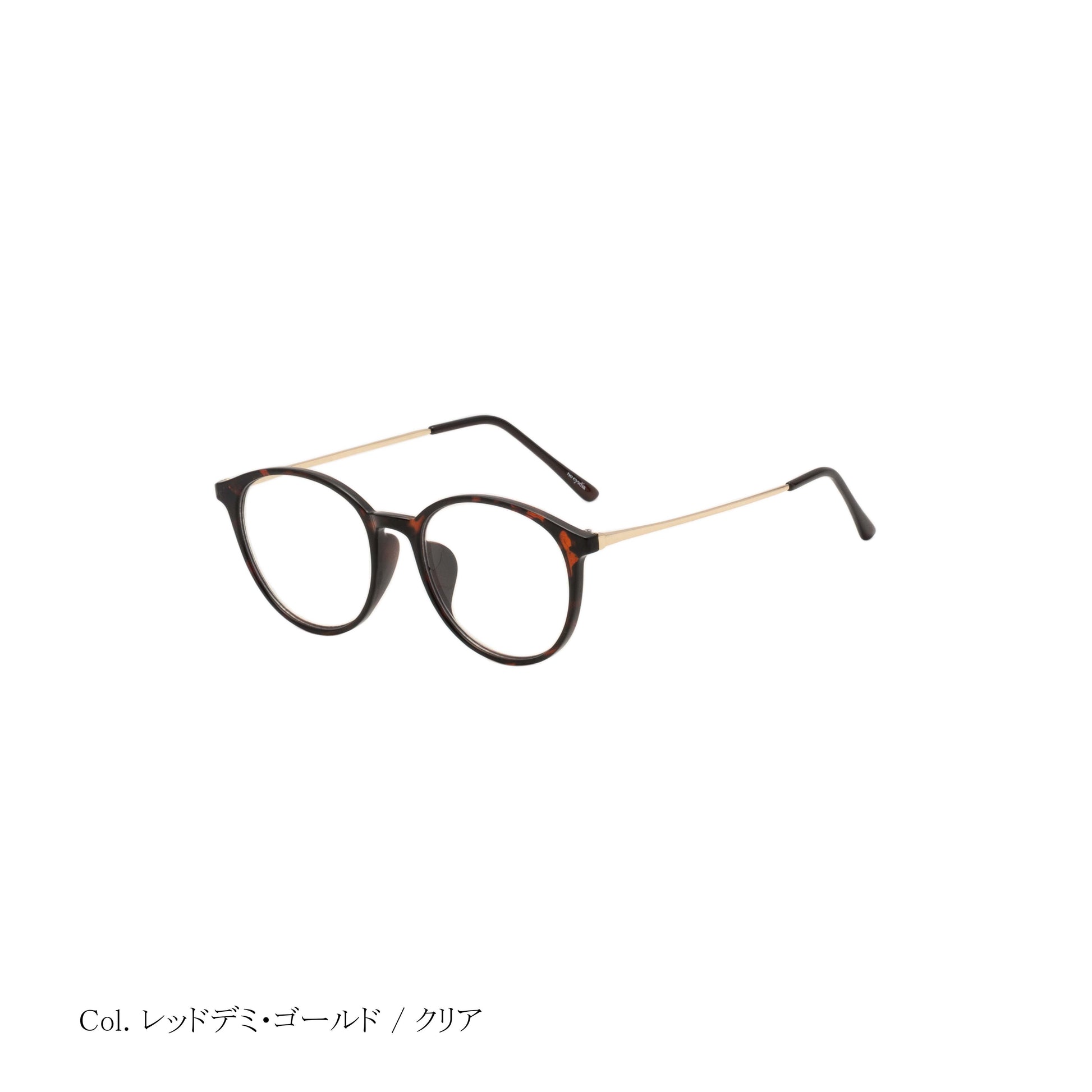 noeyedia_NE-468-DMCL_斜め_伊達メガネ_レッドデミ・ゴールド/クリア_ボストン
