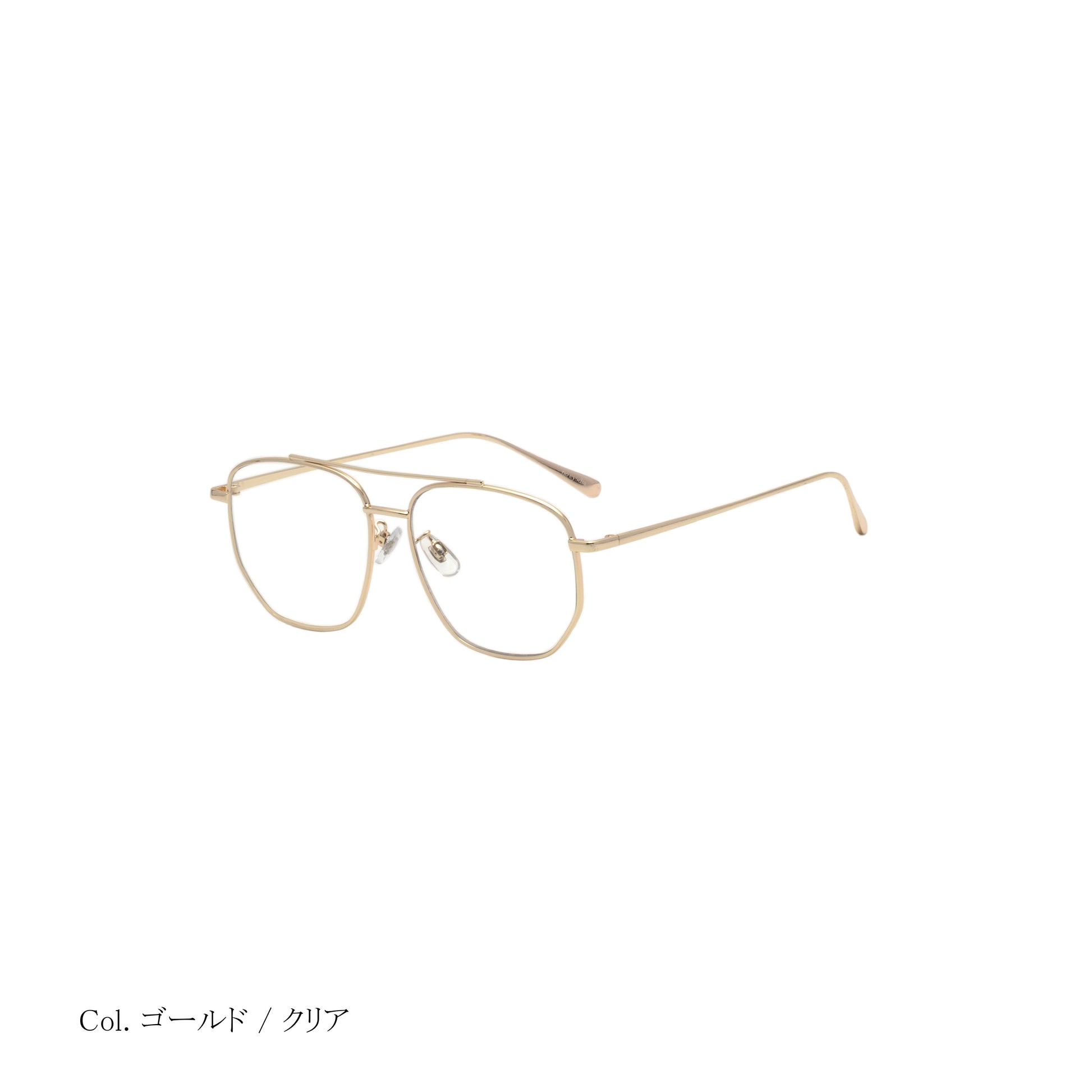 noeyedia_NE-470-GPCL_斜め_伊達メガネ_ゴールド/クリア_アビエーター