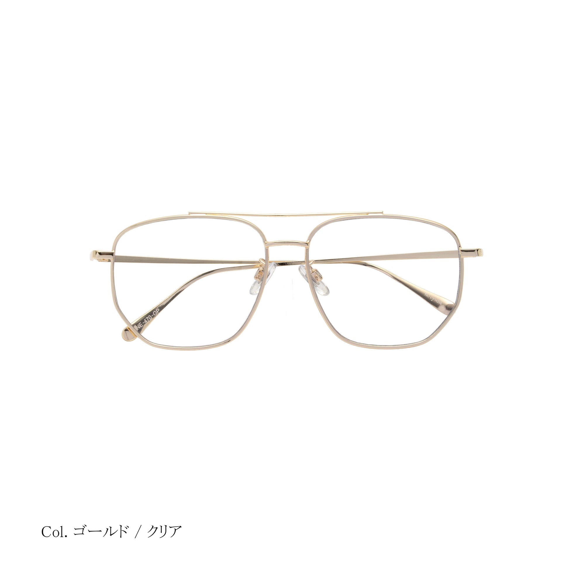 noeyedia_NE-470-GPCL_正面_伊達メガネ_ゴールド/クリア_アビエーター