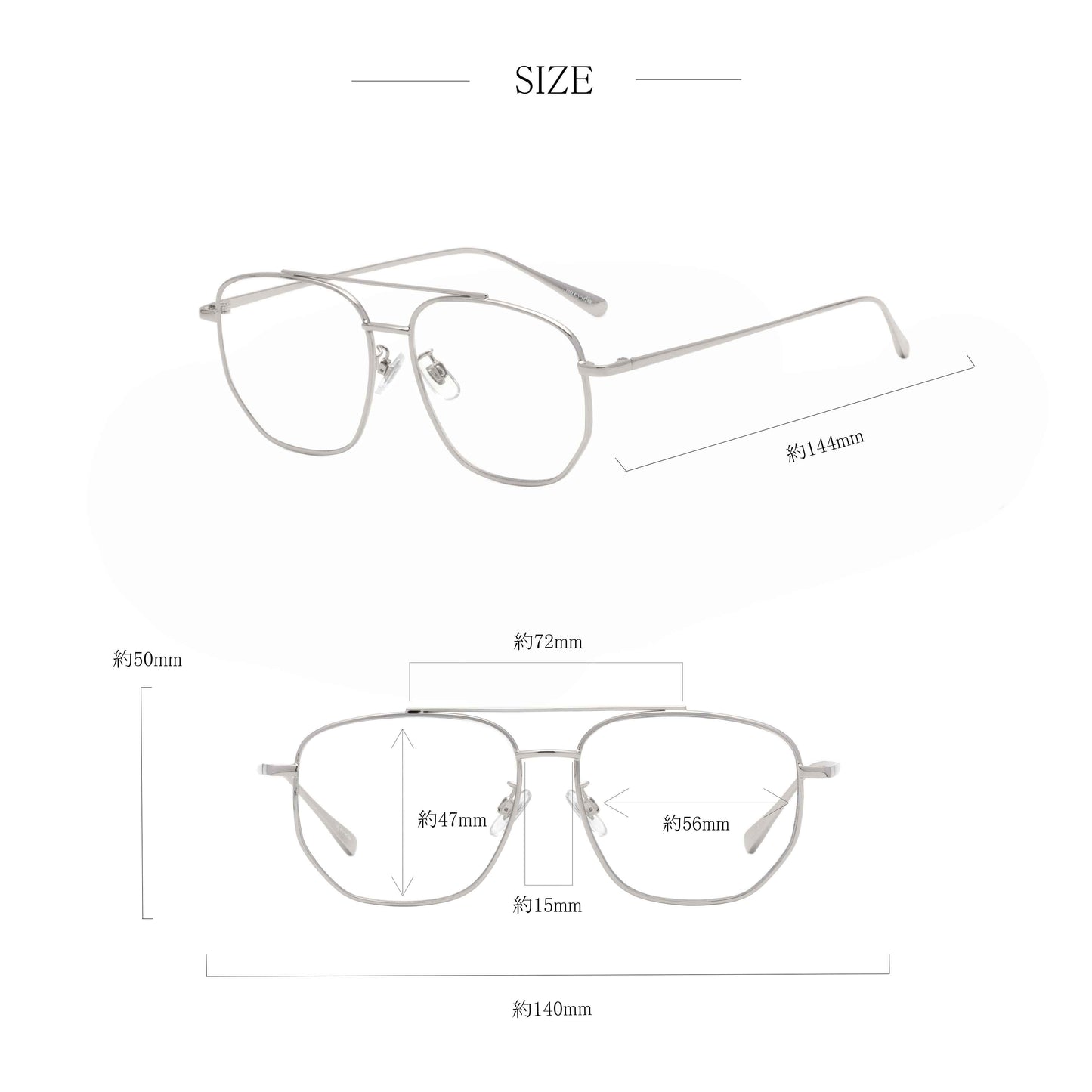 noeyedia_NE-470-SICL_サイズ_伊達メガネ_シルバー/クリア_アビエーター