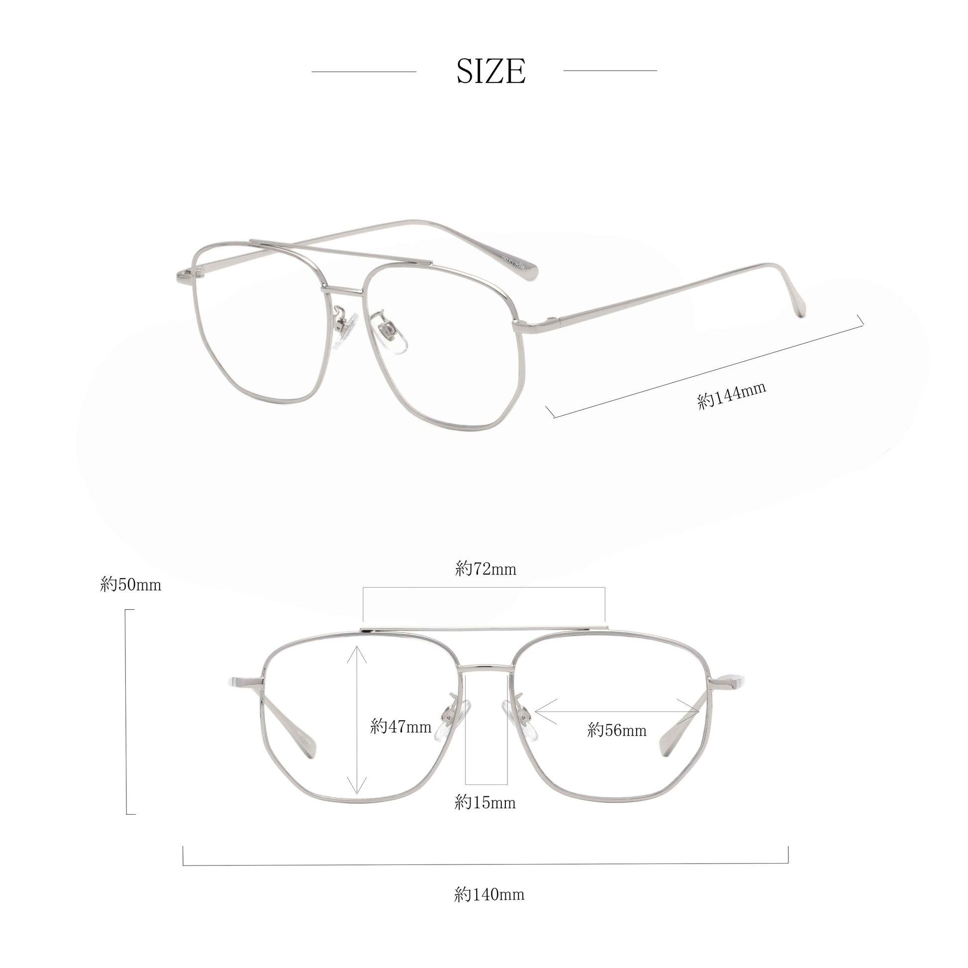 noeyedia_NE-470-SICL_サイズ_伊達メガネ_シルバー/クリア_アビエーター