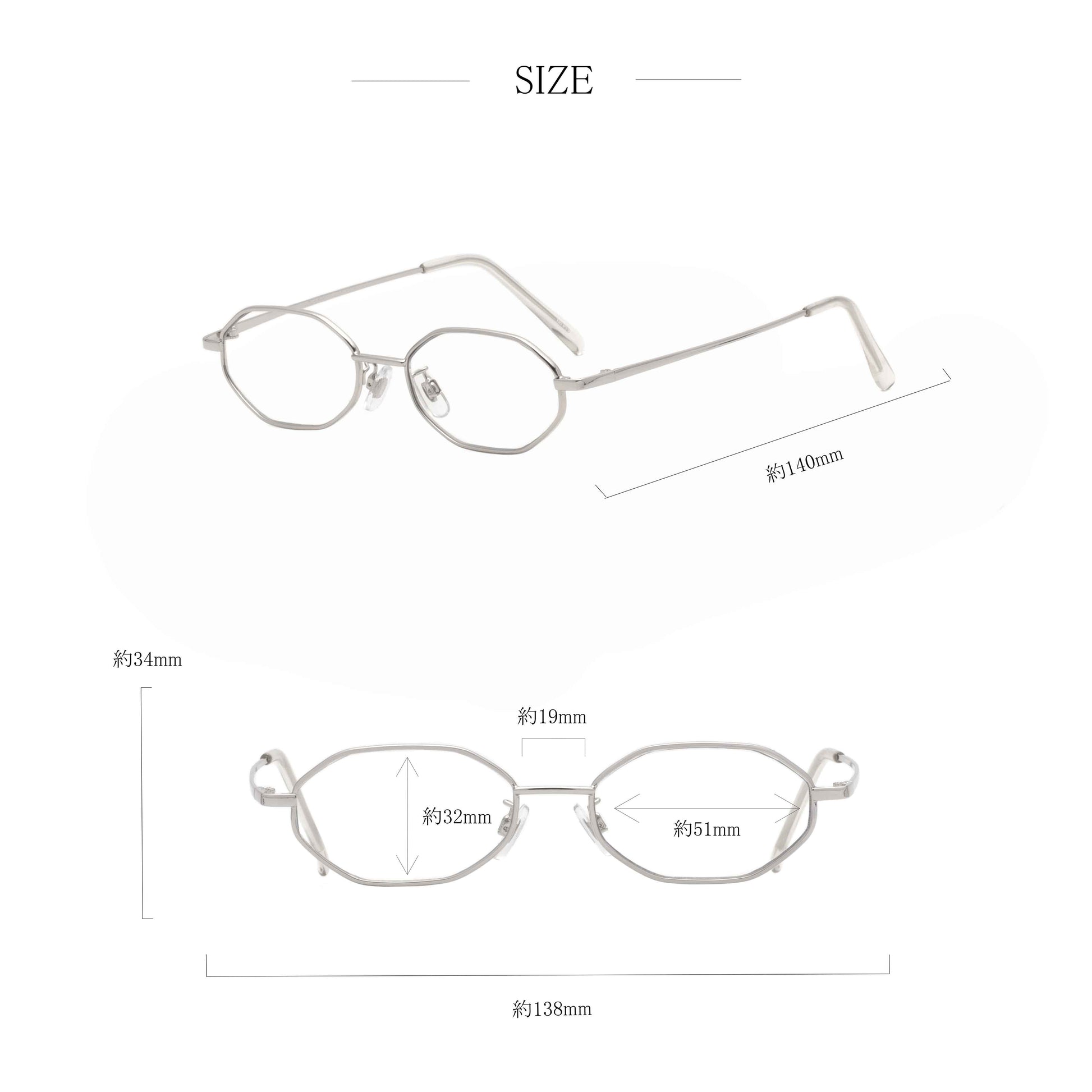 noeyedia_NE-471-SICL_サイズ_伊達メガネ_シルバー/クリア_オクタゴン