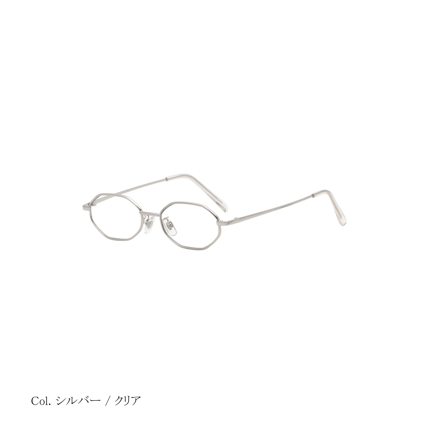 noeyedia_NE-471-SICL_斜め_伊達メガネ_シルバー/クリア_オクタゴン