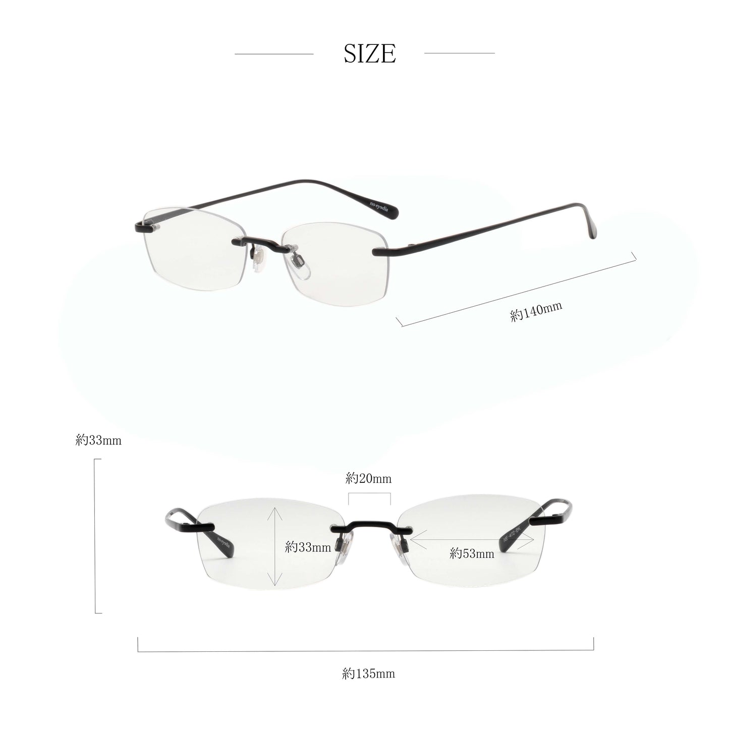 noeyedia_NE-472-BKCL_サイズ_伊達メガネ_ブラック/クリア_リムレス