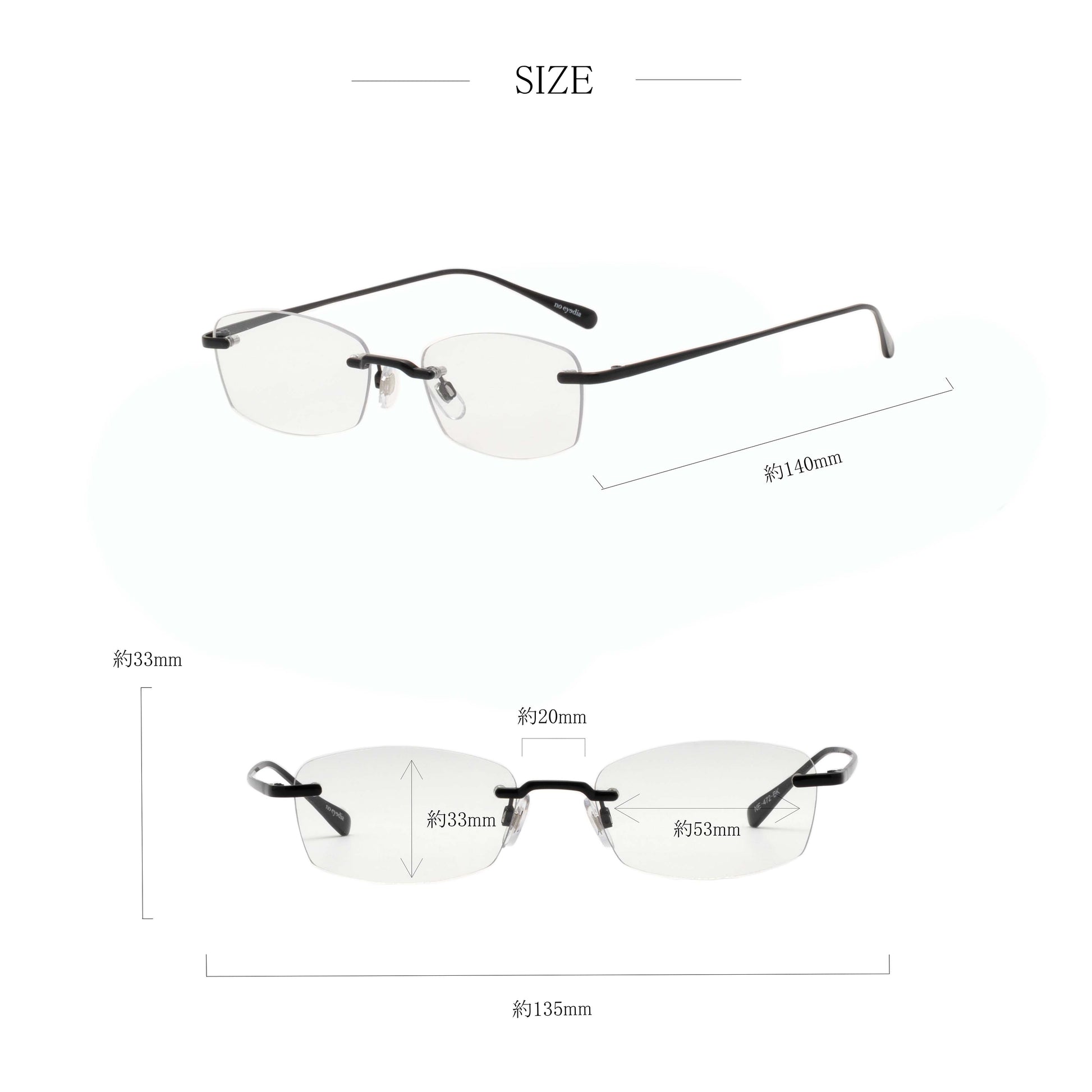 noeyedia_NE-472-BKCL_サイズ_伊達メガネ_ブラック/クリア_リムレス